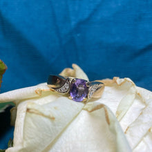 9ct Yellow Gold Amethyst and Diamond Twist Ring