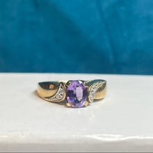 9ct Yellow Gold Amethyst and Diamond Twist Ring