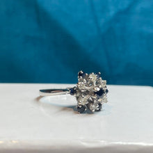18ct White Gold Diamond and Sapphire Cluster Ring