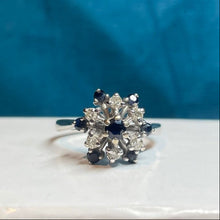 18ct White Gold Diamond and Sapphire Cluster Ring