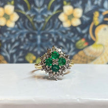 18ct Yellow Gold Emerald and Diamond Cluster Ring