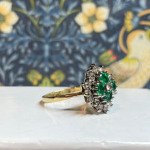 18ct Yellow Gold Emerald and Diamond Cluster Ring
