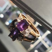 9ct Yellow Gold Diamond and Amethyst Ring