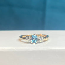 9ct Yellow Gold Diamond and Blue Topaz Ring