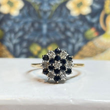 9ct Yellow Gold Diamond and Sapphire Cluster Ring