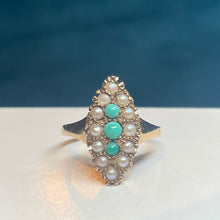9ct Yellow Gold Turquoise and Pearl Ring