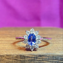 Platinum Sapphire and Diamond Cluster Ring