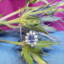 Platinum Sapphire and Diamond Cluster Ring