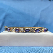 9ct Yellow Gold Amethyst and Diamond Bangle