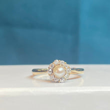 9ct Yellow Gold Pearl and Diamond Cluster Ring