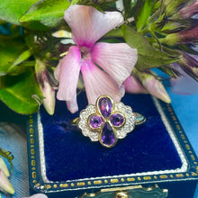 18ct Yellow Gold Amethyst and Diamond Cluster Ring