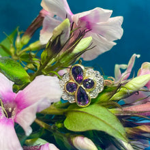 18ct Yellow Gold Amethyst and Diamond Cluster Ring
