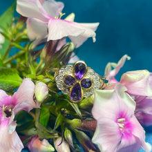 18ct Yellow Gold Amethyst and Diamond Cluster Ring
