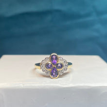 18ct Yellow Gold Amethyst and Diamond Cluster Ring