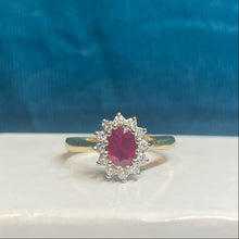 18ct Yellow Gold Ruby and Diamond Cluster Ring