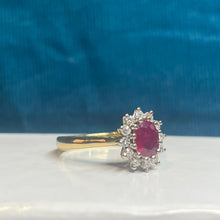 18ct Yellow Gold Ruby and Diamond Cluster Ring