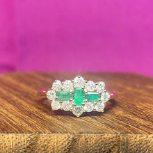 18ct Yellow Gold Emerald and Diamond Cluster Ring