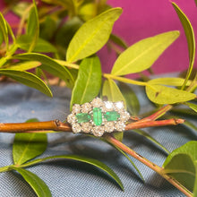 18ct Yellow Gold Emerald and Diamond Cluster Ring
