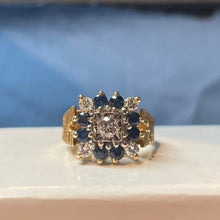 9ct Yellow Gold Diamond and Sapphire Cluster Ring