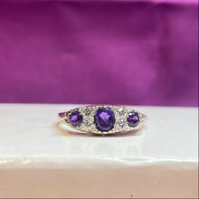 9ct Yellow Gold Amethyst and Diamond Ring