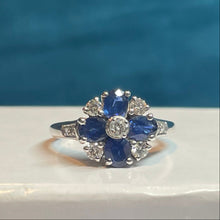 18ct White Gold Diamond and Sapphire Cluster Ring
