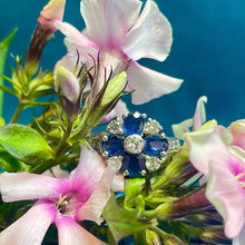 18ct White Gold Diamond and Sapphire Cluster Ring