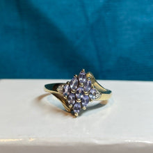 9ct Yellow Gold Amethyst and Diamond Cluster Ring
