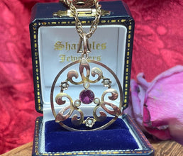 9ct Yellow Gold Pearl and Pink Tourmaline Pendant Necklace