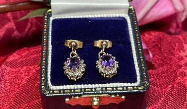 9ct Yellow Gold Amethyst and Diamond Cluster Necklace and Earrings Set