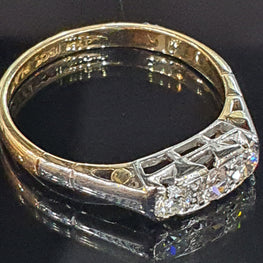 Three-stone Diamond Ring Set on Platinum and 18ct Yellow Gold