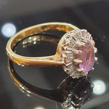 Amethyst and Diamond Halo set Ring set in 18ct Gold