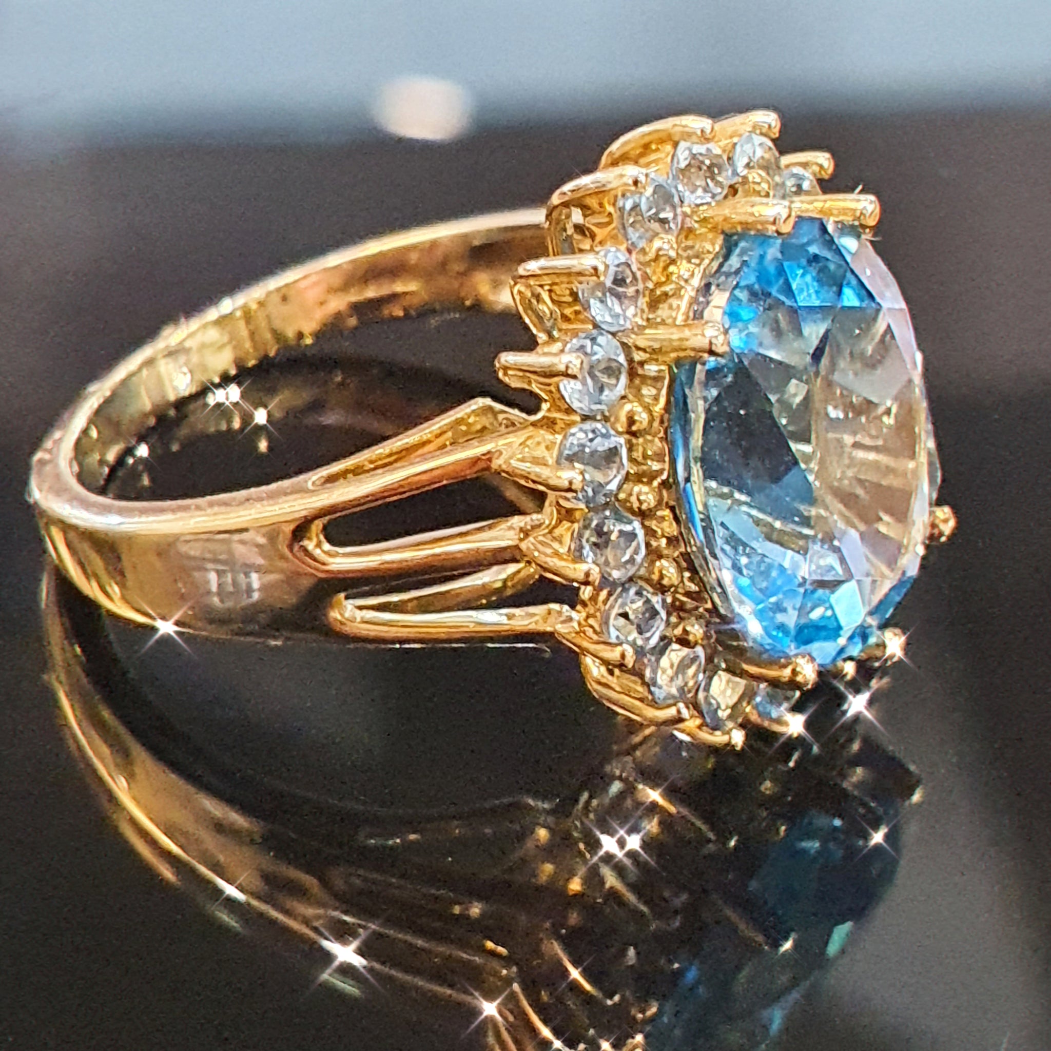 Topaz and Aquamarine Ring set on 9ct Yellow Gold