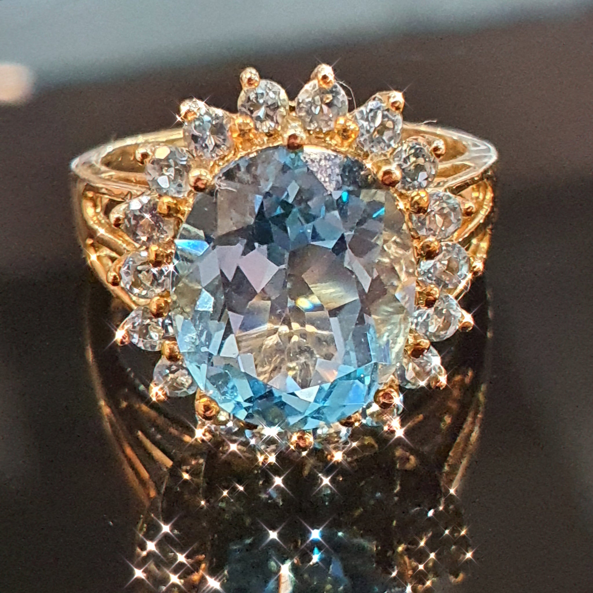 Topaz and Aquamarine Ring set on 9ct Yellow Gold