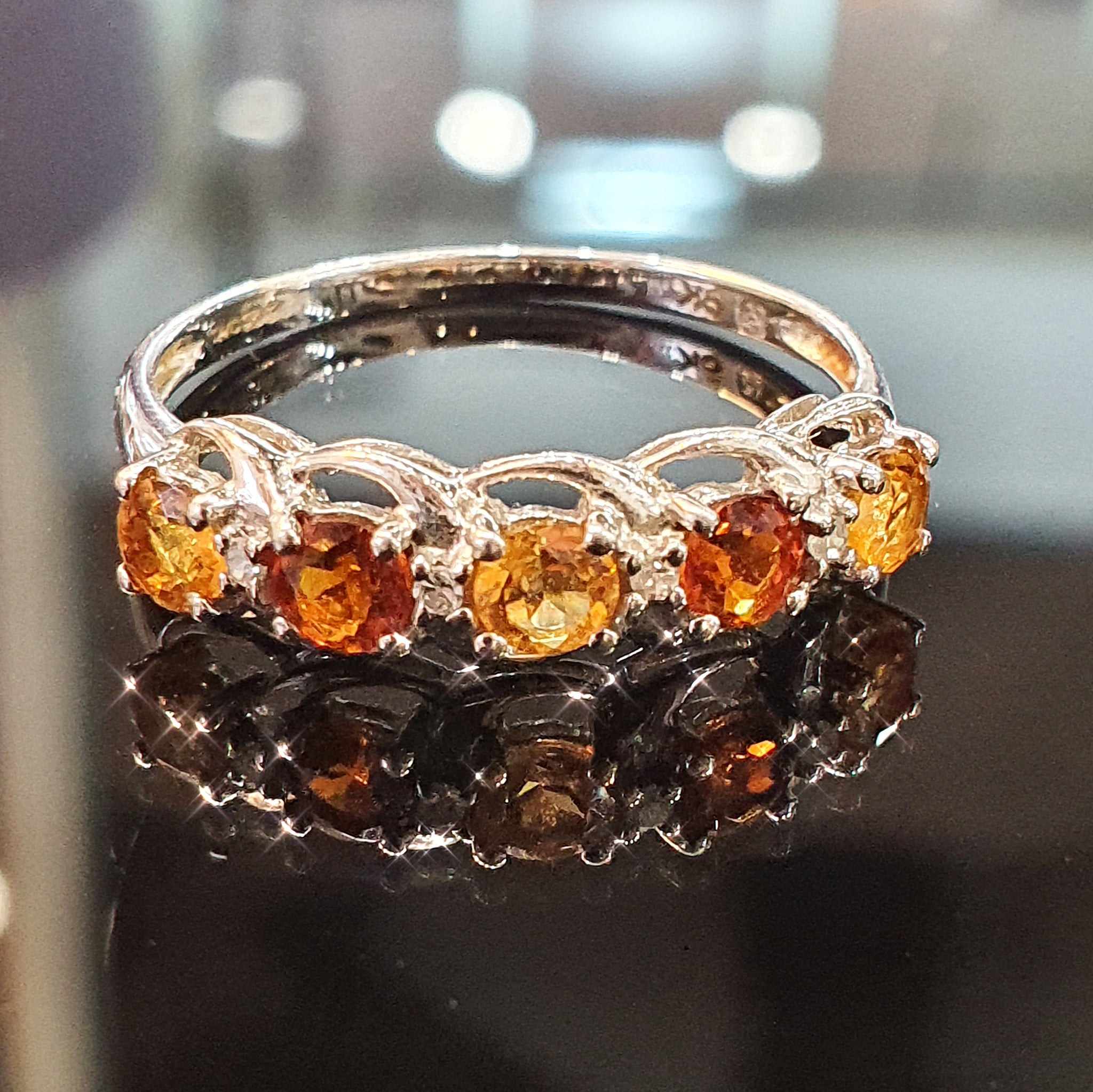 Amber and Citrine Ring set on 9ct White Gold