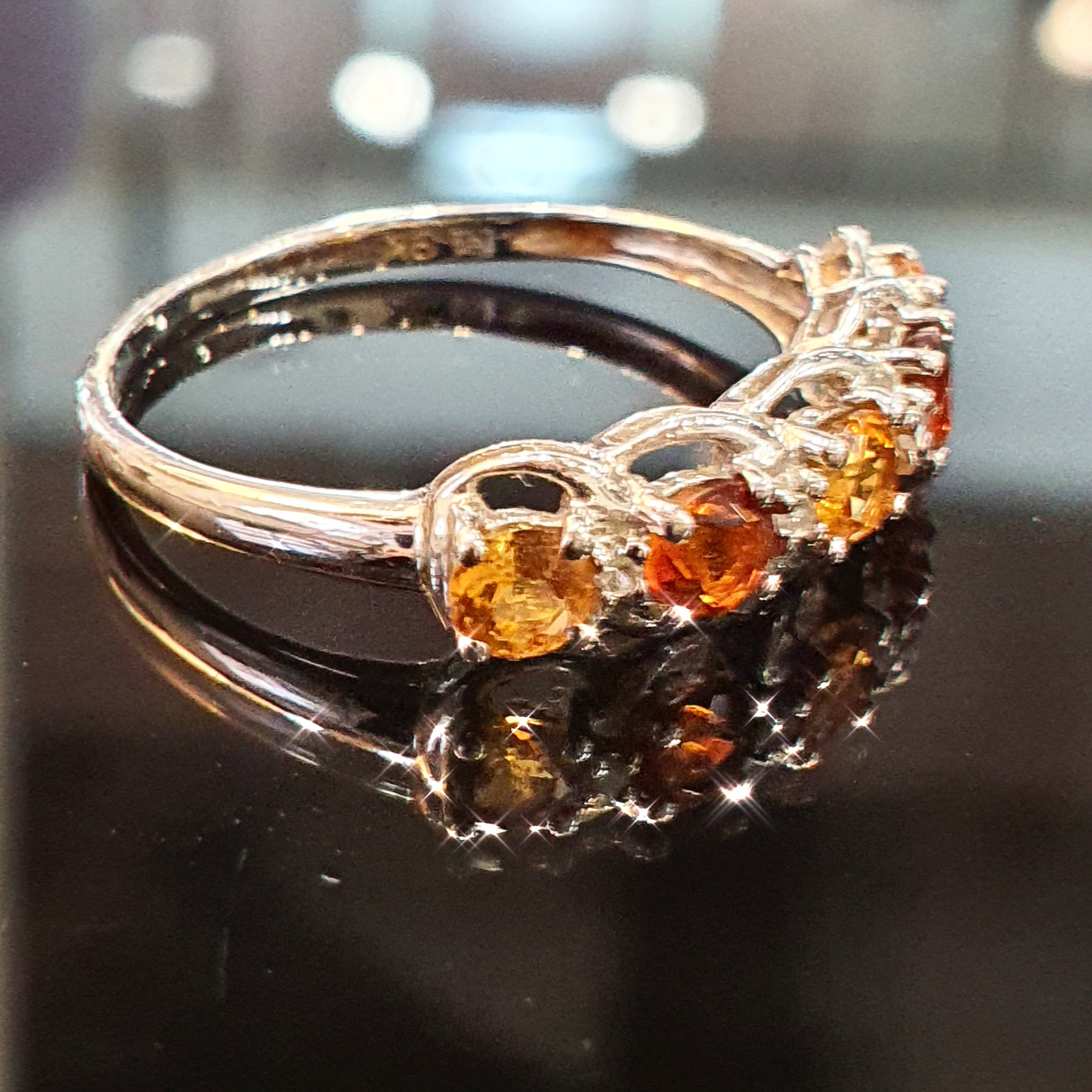 Amber and Citrine Ring set on 9ct White Gold