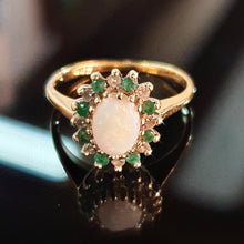 Opal, Diamond and Emerald Ring set on 9ct Yellow Gold