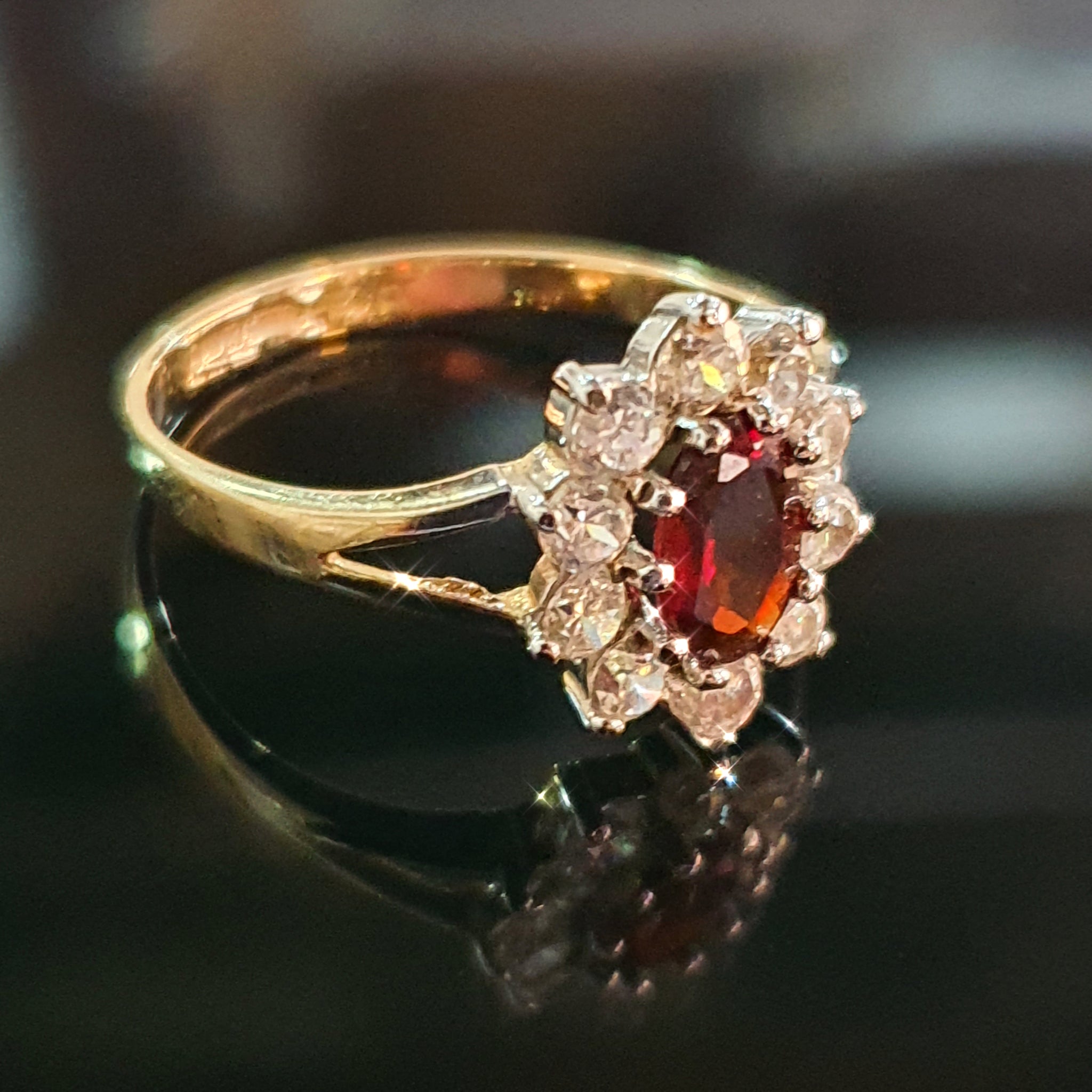 Garnet and CZ ring set