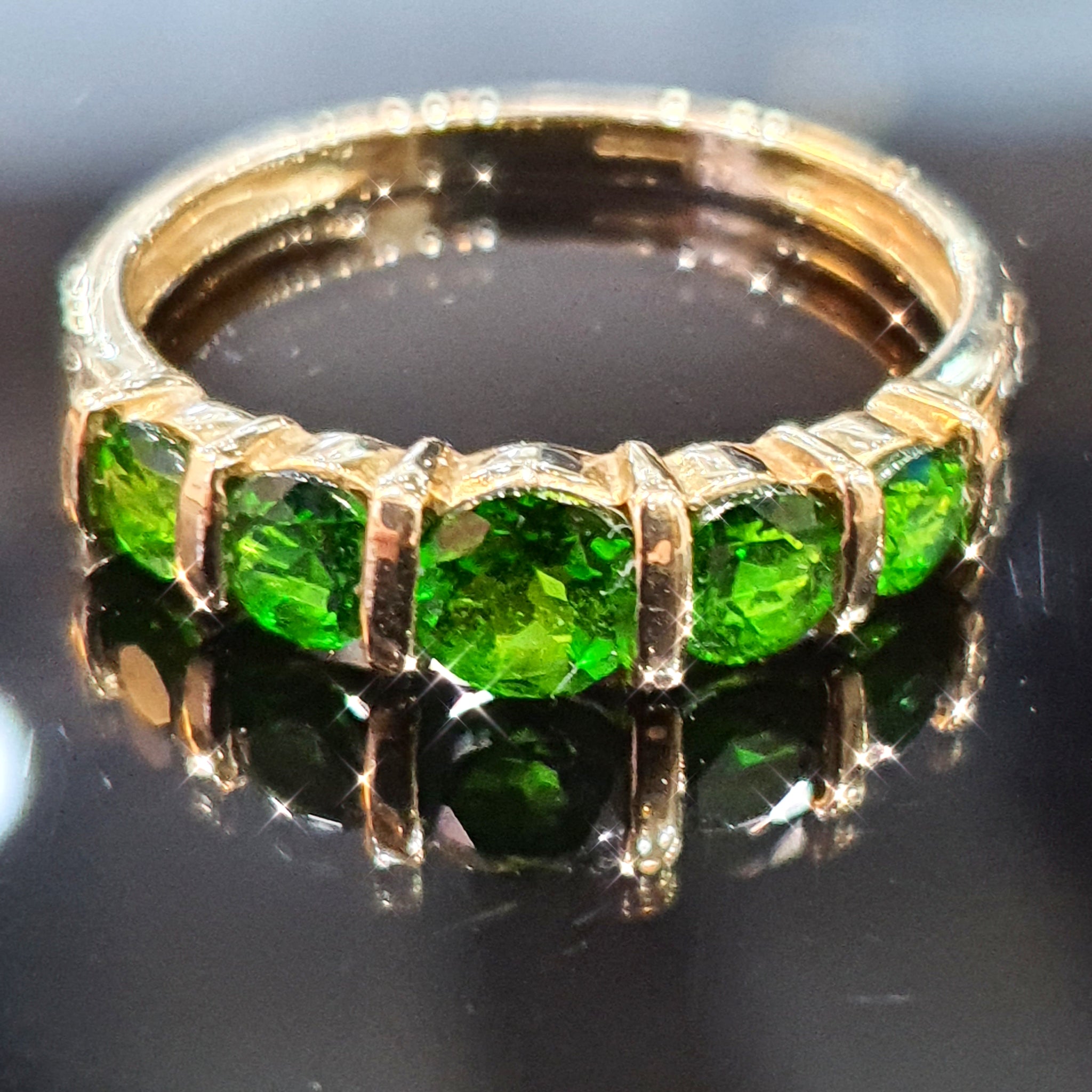 5 Stone Peridot Ring set in 9ct Yellow Gold